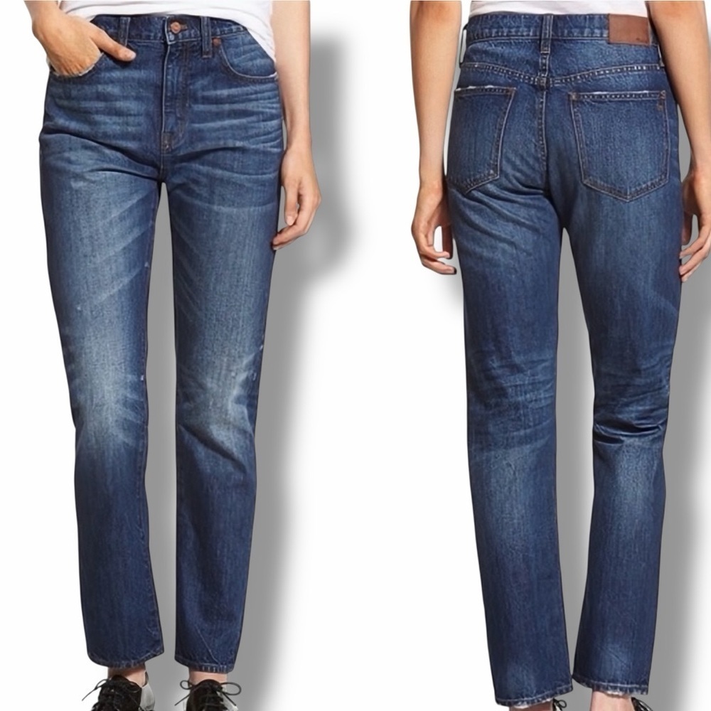 Madewell ‘Straight Leg Distressed Crop Jean’ in Medium Wash Blue Size 25